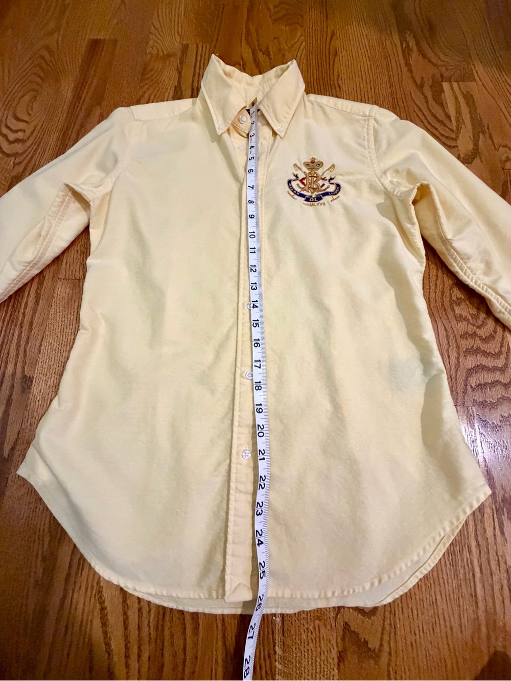 Ralph Lauren Yellow Embroidered Crest Button Down Oxford Shirt ~ Vintage - Picture 7 of 10